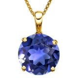 1.4 CTW LAB TANZANITE 10K SOLID YELLOW GOLD ROUND SHAPE PENDANT