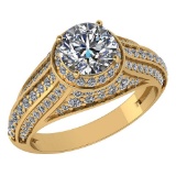 Certified 2.30 Ctw Diamond Wedding/Engagement 14K Yellow Gold Halo Ring (SI2/I1) MADE IN USA