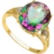 4.3 CTW MYSTIC GEMSTONE & GENUINE DIAMOND (2 PCS) 10KT SOLID YELLOW GOLD RING