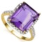 5.45 CTW AMETHYST & GENUINE DIAMOND (22 PCS) 10KT SOLID YELLOW GOLD RING