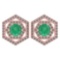 Certified 1.38 Ctw Emerald And Diamond 18k Rose Gold Halo Stud Earrings G-H VS/SI1