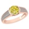 Certified 1.55 Ctw Treated Fancy Yellow Diamond And White Diamond 14K Rose Gold Halo Ring (SI2/I1)