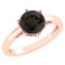 Certified 2.00Ctw Genuine Smoky Quarzt 14k Rose Gold Halo Ring