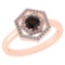 Certified 0.69 Ctw Smoky Quarzt And Diamond 18K Rose Gold Halo Ring G-H VSSI1