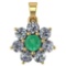 Certified 0.93 Ctw Emerald And Diamond 18K Yellow Gold Halo Pendant G-H VS/SI1