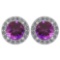 Certified 1.06 Ctw Amethyst And Diamond 18K White Gold Halo Stud Earrings G-H VS/SI1