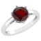 Certified 1.00Ctw Genuine Garnet 14k White Gold Halo Ring