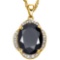 5.89 CTW BLACK SAPPHIRE & (16 PCS) DIAMOND 10KT SOLID YELLOW GOLD PENDANT