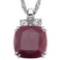 10.0 CTW GENUINE RUBY & 0.28 CTW WHITE TOPAZ & GENUINE DIAMOND (3 PCS) 10KT SOLID WHITE GOLD PENDANT