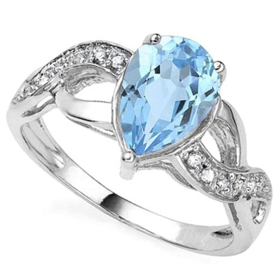 2.29 CTW GENUINE SKY BLUE TOPAZ & GENUINE DIAMOND (12 PCS) 10KT SOLID WHITE GOLD RING