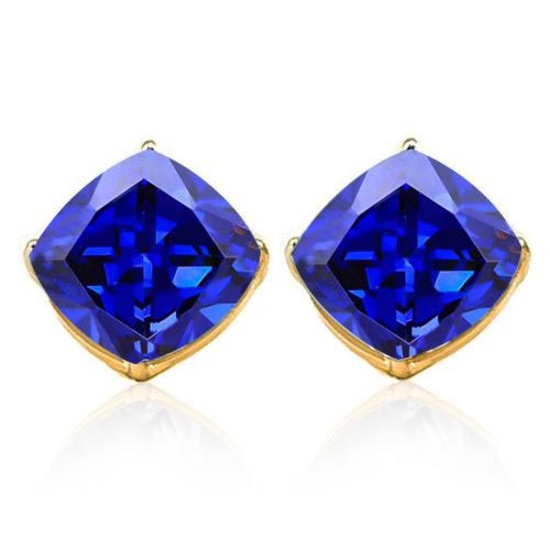 3.3 CTW LAB TANZANITE 10K SOLID YELLOW GOLD CUSHION SHAPE EARRING