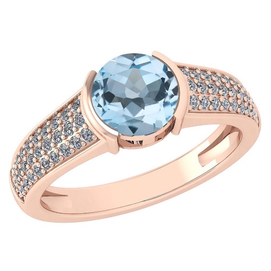 Certified 1.55 Ctw Aquamarine And Diamond 14K Rose Gold Halo Ring (VS/SI1)