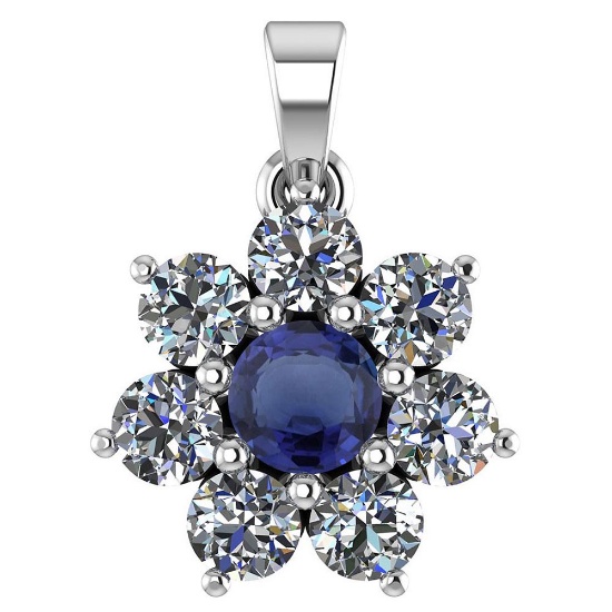 Certified 0.93 Ctw Blue Sapphire And Diamond Platinum Halo Pendant