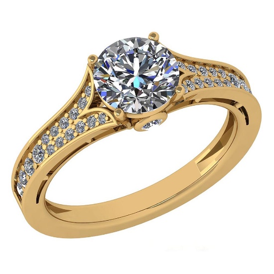 Certified 1.48 Ctw Diamond Engagement /Wedding 14K Yellow Gold Promise Ring