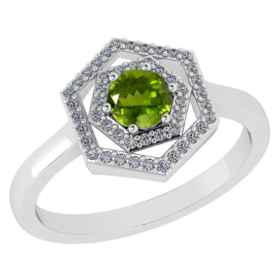 Certified 0.69 Ctw Peridot And Diamond Platinum Halo Ring