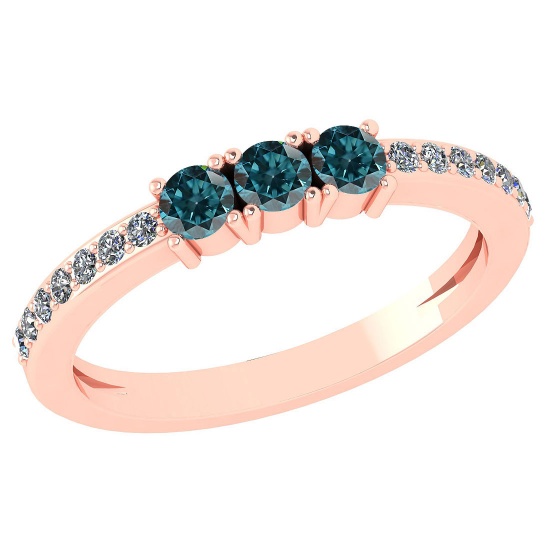 Certified 0.23 Ctw Fancy Blue Diamond 18k Rose Halo Gold Ring