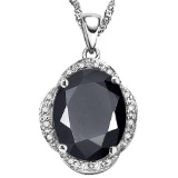 5.89 CTW BLACK SAPPHIRE & (16 PCS) DIAMOND 10KT SOLID WHITE GOLD PENDANT