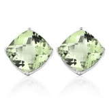 1.7 CTW GREEN AMETHYST 10K SOLID WHITE GOLD CUSHION SHAPE EARRING