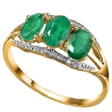 1.3 CTW GENUINE EMERALD & GENUINE DIAMOND (2 PCS) 10KT SOLID YELLOW GOLD RING