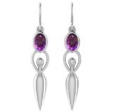 Certified 1.00 Ctw Amethyst And Diamond 14k White Gold Earrings