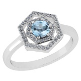 Certified 0.69 Ctw Aquamarine And Diamond Platinum Halo Ring
