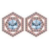 Certified 1.38 Ctw Aquamarine And Diamond 18k Rose Gold Halo Stud Earrings G-H VS/SI1