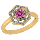 Certified 0.69 Ctw Pink Tourmaline And Diamond 14k Yellow Gold Halo Ring G-H VSSI1