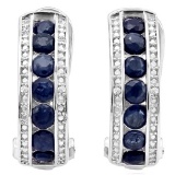 2.25 CT SAPPHIRE & DIAMOND .925 STERLING SILVER HOOP EARRINGS