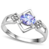 0.7 CTW GENUINE TANZANITE & GENUINE DIAMOND (8 PCS) 10KT SOLID WHITE GOLD RING