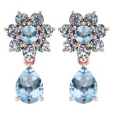 Certified 4.86 Ctw Aquamarine And Diamond 18K Rose Gold Halo Dangling Earrings