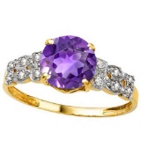 1.9 CTW GENUINE AMETHYST & GENUINE DIAMOND (12 PCS) 10KT SOLID YELLOW GOLD RING