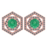 Certified 1.38 Ctw Emerald And Diamond 18k Rose Gold Halo Stud Earrings G-H VS/SI1