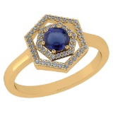 Certified 0.69 Ctw Blue Sapphire And Diamond 14k Yellow Gold Halo Ring G-H VSSI1