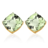 1.7 CTW GREEN AMETHYST 10K SOLID YELLOW GOLD CUSHION SHAPE EARRING