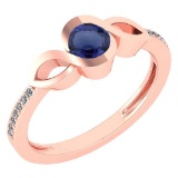 Certified 0.52 Ctw Blue Sapphire And Diamond 14k Rose Gold Ring