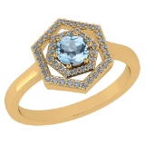 Certified 0.69 Ctw Aquamarine And Diamond 14k Yellow Gold Halo Ring G-H VSSI1