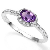 0.42 CTW GENUINE AMETHYST & GENUINE DIAMOND (24 PCS) 10KT SOLID WHITE GOLD RING