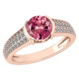 Certified 1.55 Ctw Pink Tourmaline And Diamond 14K Rose Gold Halo Ring (VS/SI1)