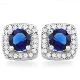 MESMERIZING 1 1/5 CTW CREATED BLUE SAPPHIRE & 1/2 CTW (48 PCS) FLAWLESS CREATED DIAMOND .925 STERLIN