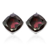 2.15 CTW GARNET 10K SOLID WHITE GOLD CUSHION SHAPE EARRING