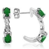 3/5 CTW EMERALD & DIAMOND .925 STERLING SILVER EARRINGS