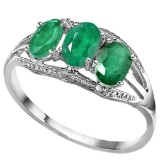 1.3 CTW GENUINE EMERALD & GENUINE DIAMOND (2 PCS) 10KT SOLID WHITE GOLD RING