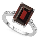 3.91 CTW GARNET & GENUINE DIAMOND (8 PCS) 10KT SOLID WHITE GOLD RING