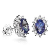 4/5 CTW TANZANITE & DIAMOND .925 STERLING SILVER EARRINGS