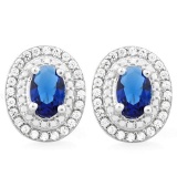 SPARKLING 2 CTW CREATED BLUE SAPPHIRE & 3/5 CTW (60 PCS) FLAWLESS CREATED DIAMOND .925 STERLING SILV