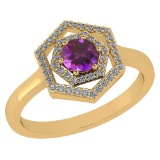 Certified 0.69 Ctw Amethyst And Diamond 14k Yellow Gold Halo Ring G-H VSSI1