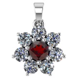 Certified 0.93 Ctw Garnet And Diamond 18K White Gold Halo Pendant G-H VS/SI1