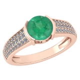 Certified 1.55 Ctw Emerald And Diamond 14K Rose Gold Halo Ring (VS/SI1)