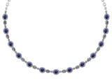 Certified 10.15 Ctw Blue Sapphire And Diamond Necklace For Ladies 14K White Gold (SI2/I1)