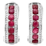 2.25 CT RUBY & DIAMOND .925 STERLING SILVER HOOP EARRINGS